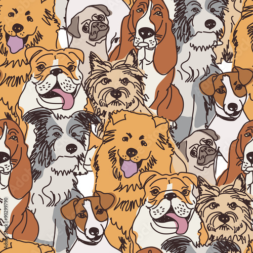 Group dogs seamless pattern color