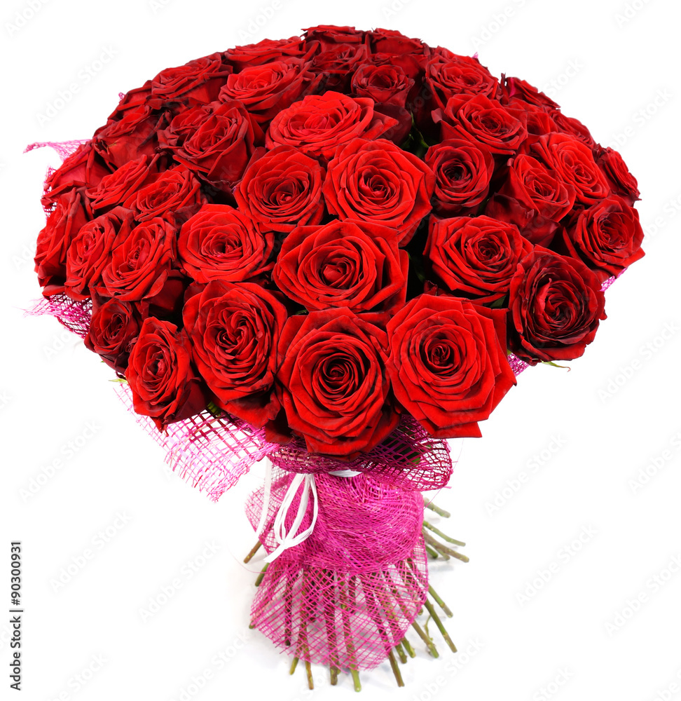 Naklejka premium Bouquet of roses in pink package