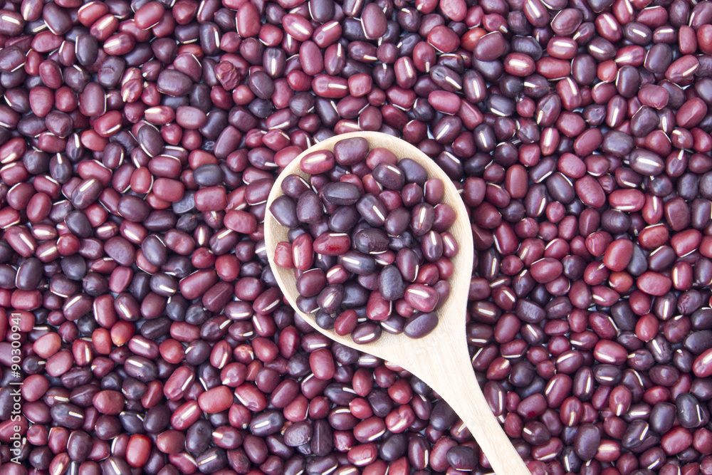 Top view spoon of red beans whit background Top view spoon of red beans whit background