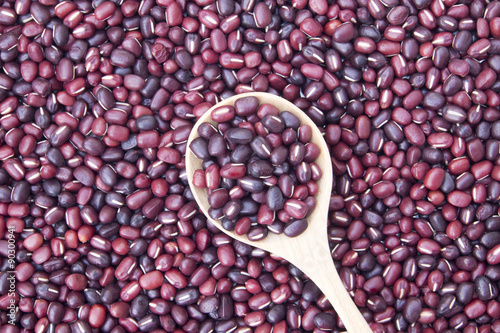 Top view spoon of red beans whit background