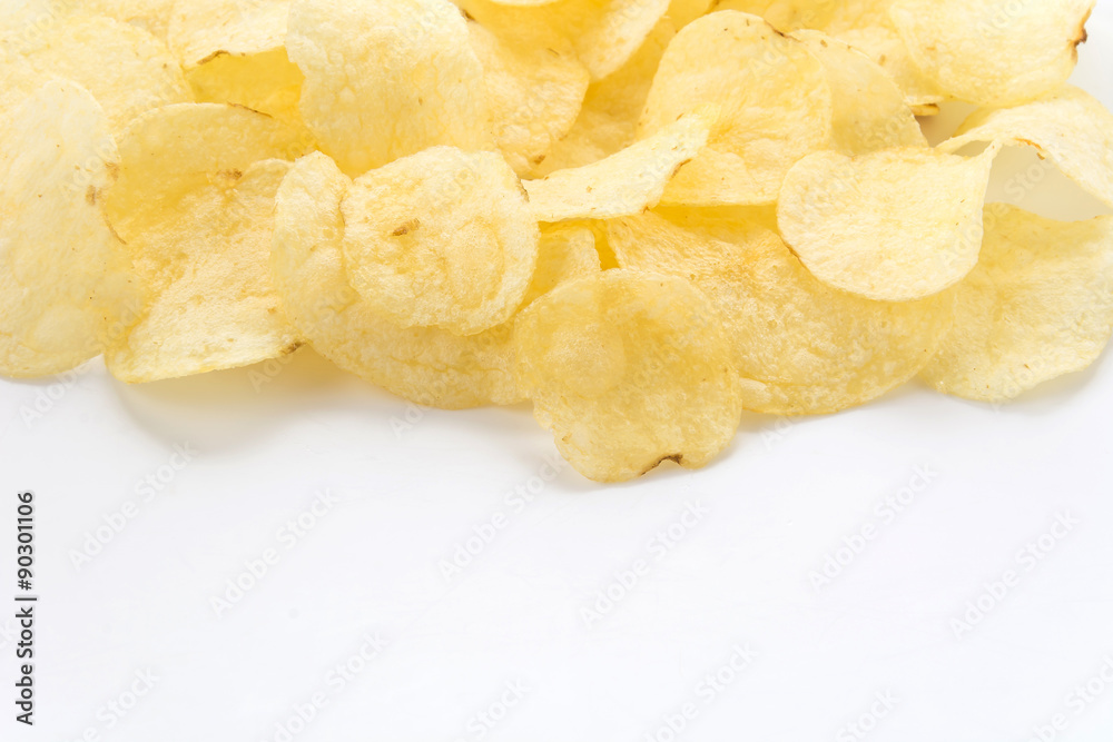 potato chips on white background