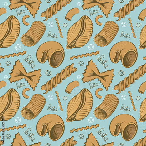 Vintage Blue Seamless Background with Pasta
