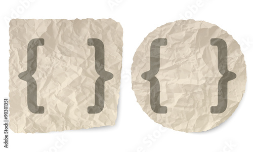 Crumpled slip of paper and a square brackets