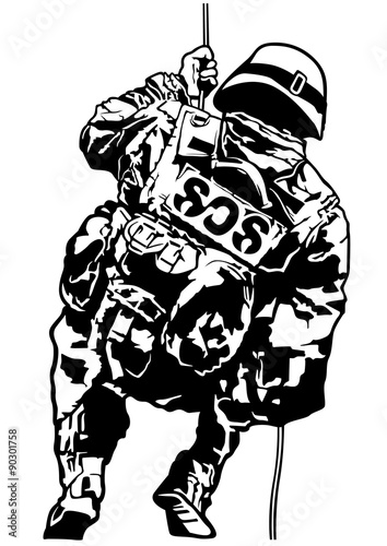 Special Police Forces - Black and White Illustration, Vector