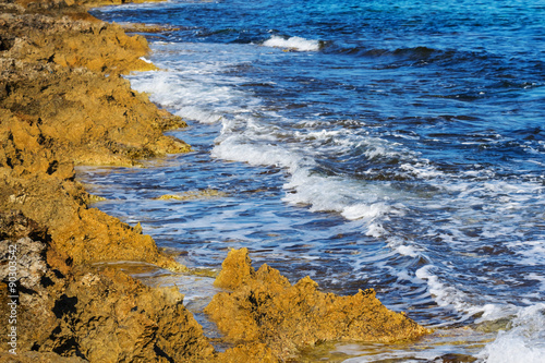 closeup stony sea coast