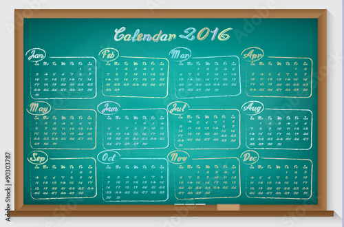 Blackboard Calendar 2016 vector illustration. Blackboard template design.