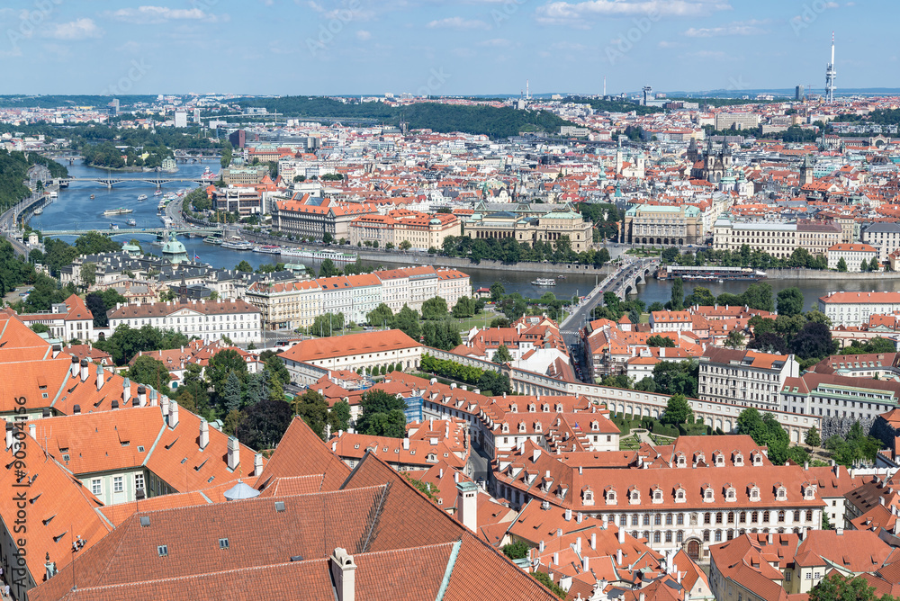Prague from above in the sunny day