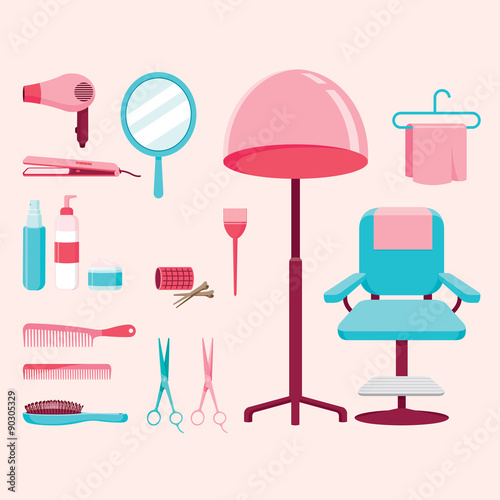 Hair salon equipments set, hairdressing, beauty, hair shop, accessories, objects, icons