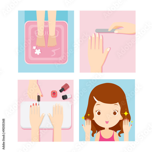 Girl relaxing in nail salon, beauty shop, manicure, pedicure, spa, lifestyle, concept