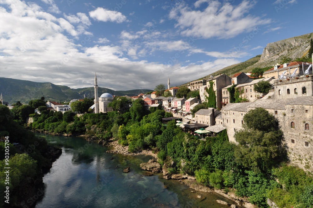 Panorama of Mostar and Neretva river