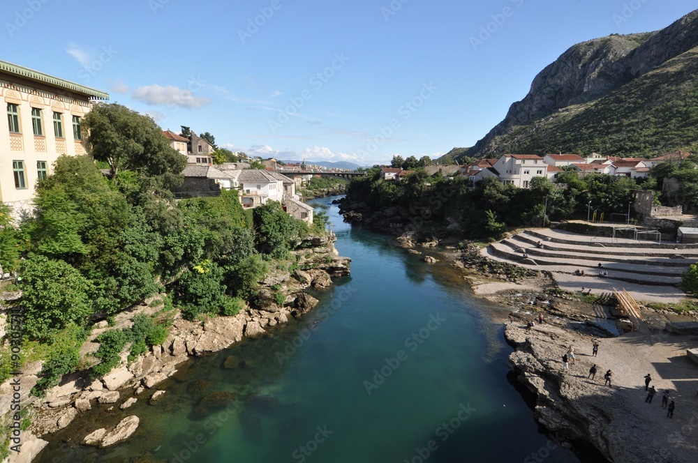 Panorama of Mostar and Neretva river
