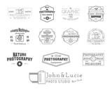 Photography Badges and Labels in Vintage Style. Simple Line design. Retro theme for photo studio, photographer, equipment store. Signs, logos. Vector