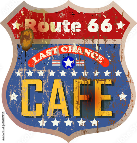 Vintage route 66 cafe sign, vector illustration