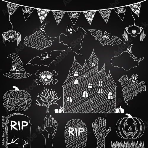 Vector Set of Chalkboard Halloween Elements