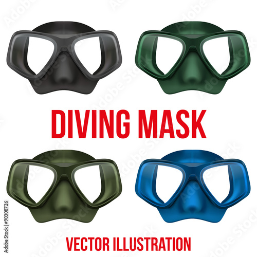 Set of Underwater diving scuba mask. Vector