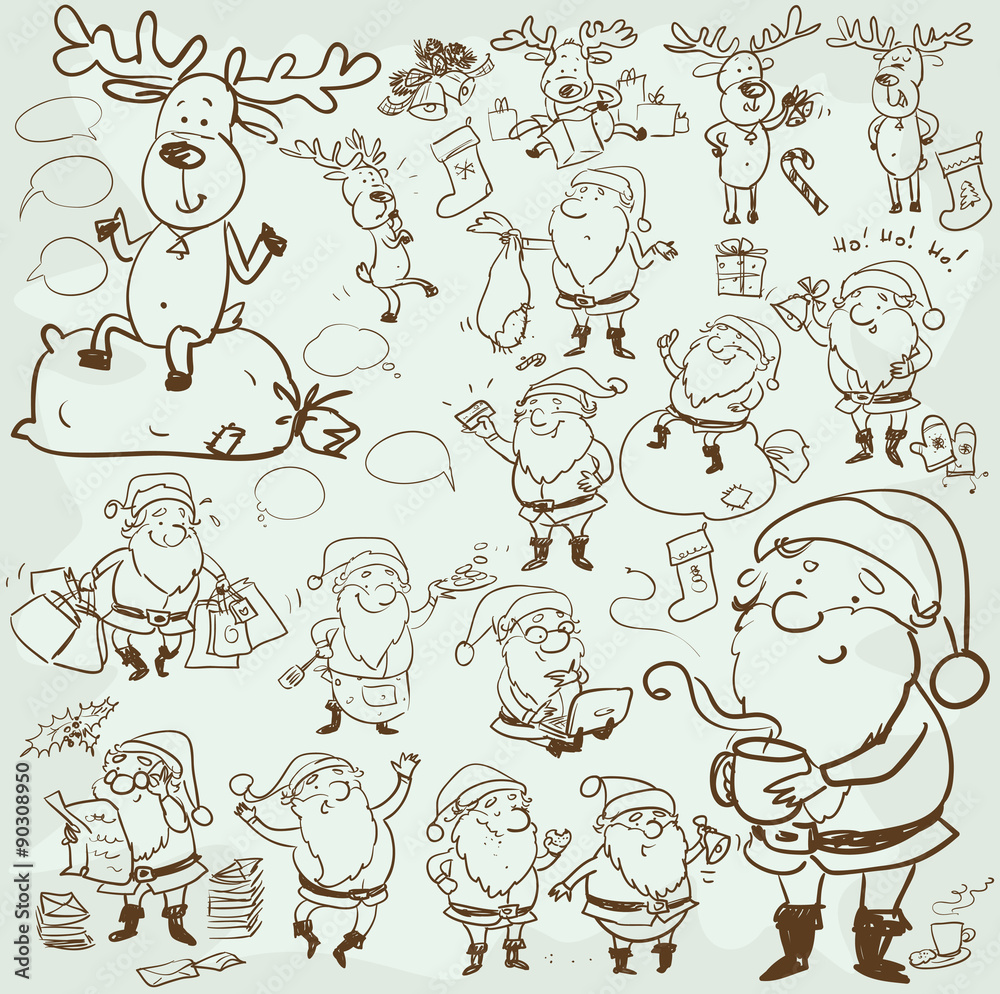 Hand drawn Christmas characters and elements