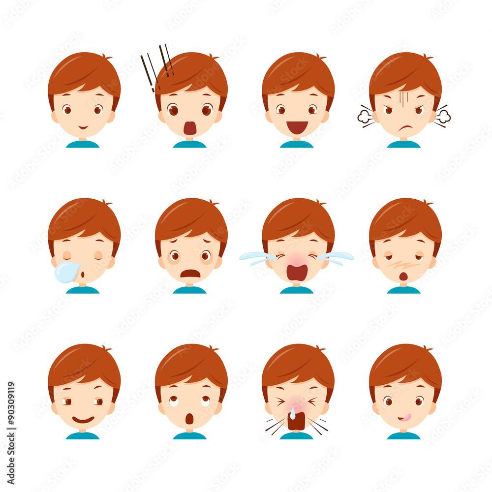 Emoticon icons set of cute boy with various emotions Emoticon icons set of cute boy with various emotions