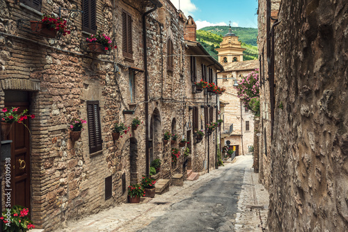 Full color beautiful streets in Umbria, Italy