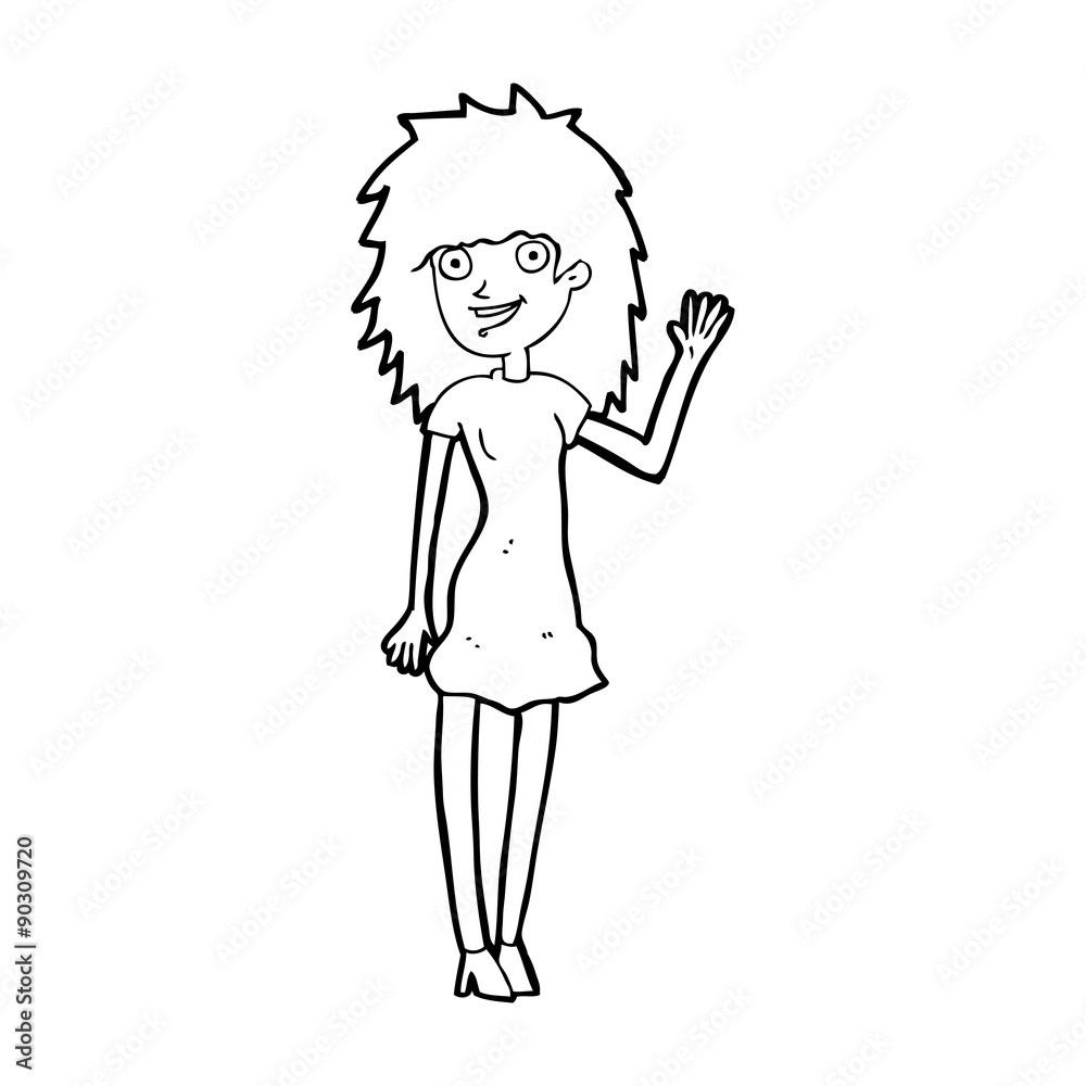 cartoon happy woman waving cartoon happy woman waving