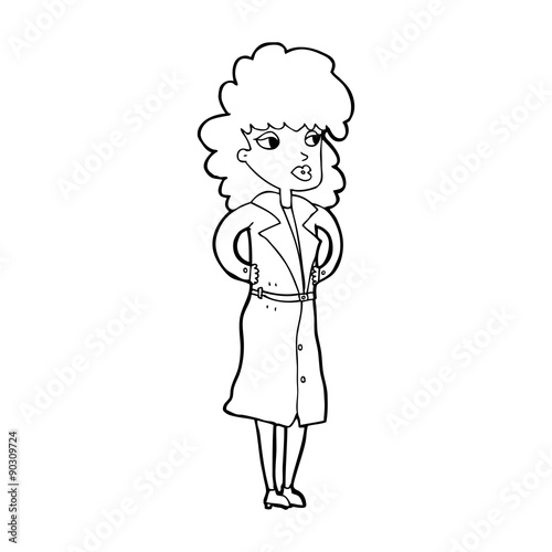 cartoon woman in trench coat