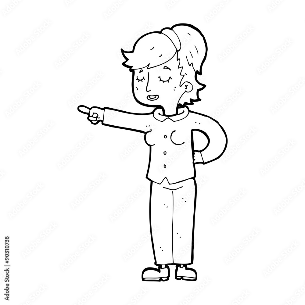 cartoon friendly woman pointing cartoon friendly woman pointing