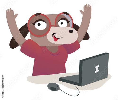 Nerd Dog Girl Using a Computer
