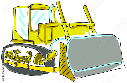 Drawn excavator on white