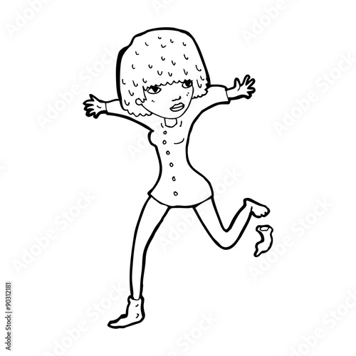cartoon woman kicking off sock