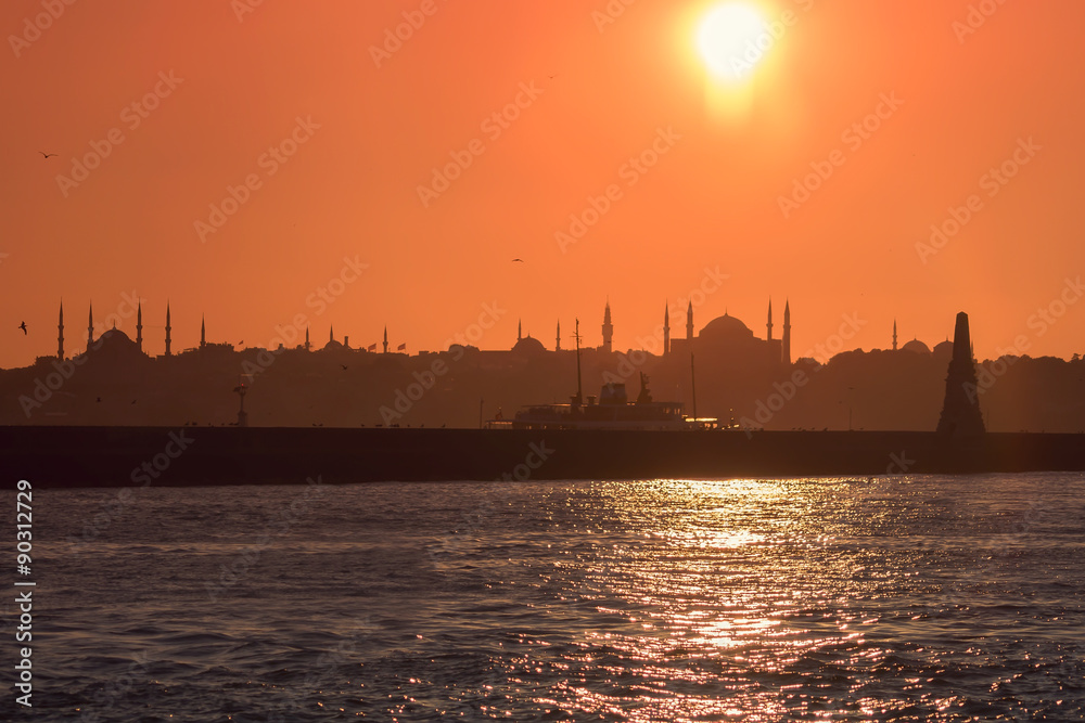 istanbul hagia sophia silhouette with sunset