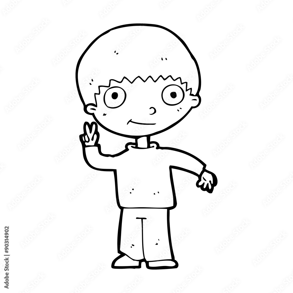 cartoon boy giving peace sign cartoon boy giving peace sign
