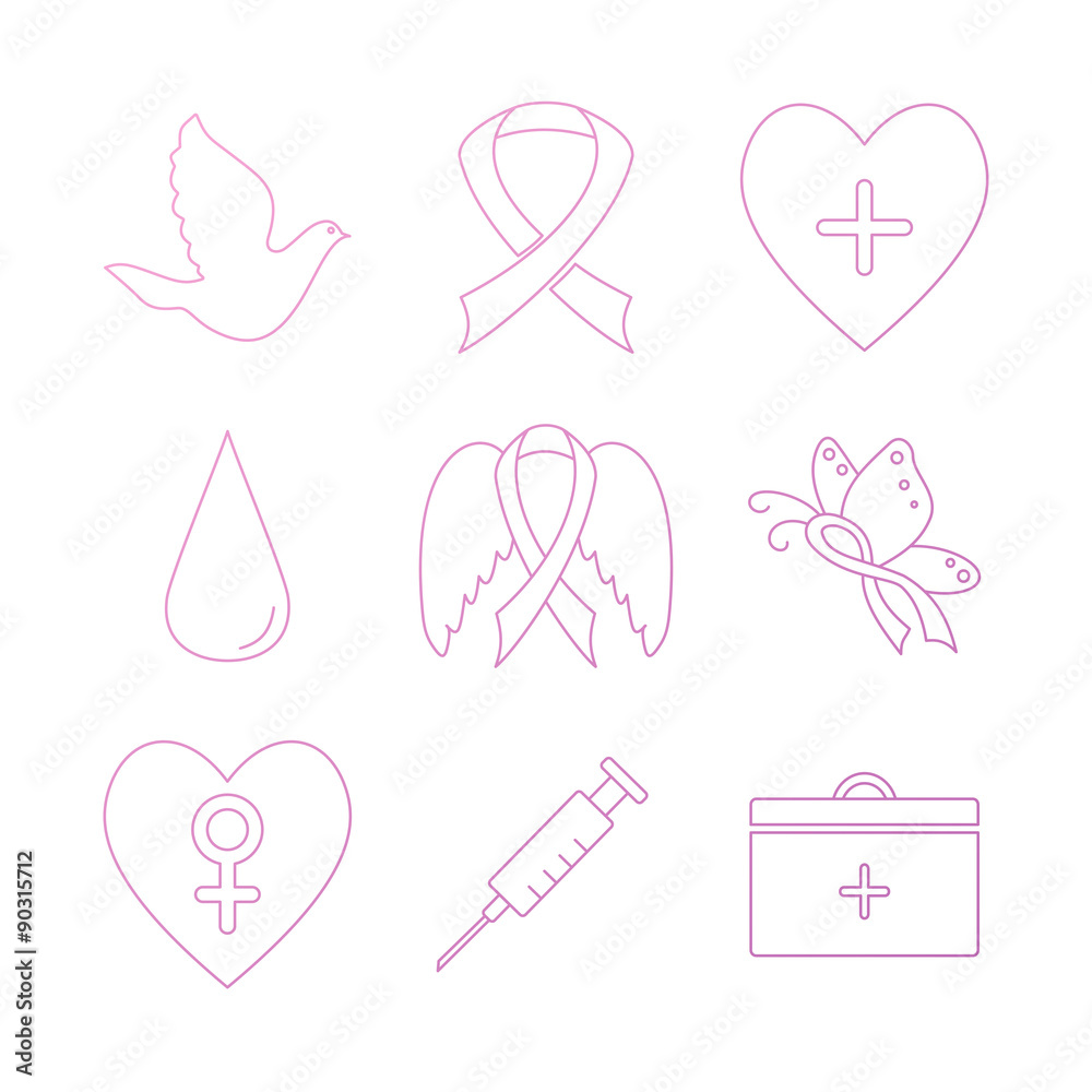Collection of breast cancer awareness icons