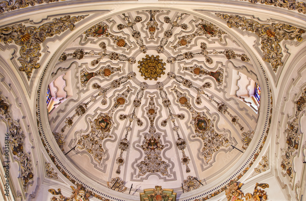 Malaga - The baroque cupola in Iglesia del Santiago Apostol.