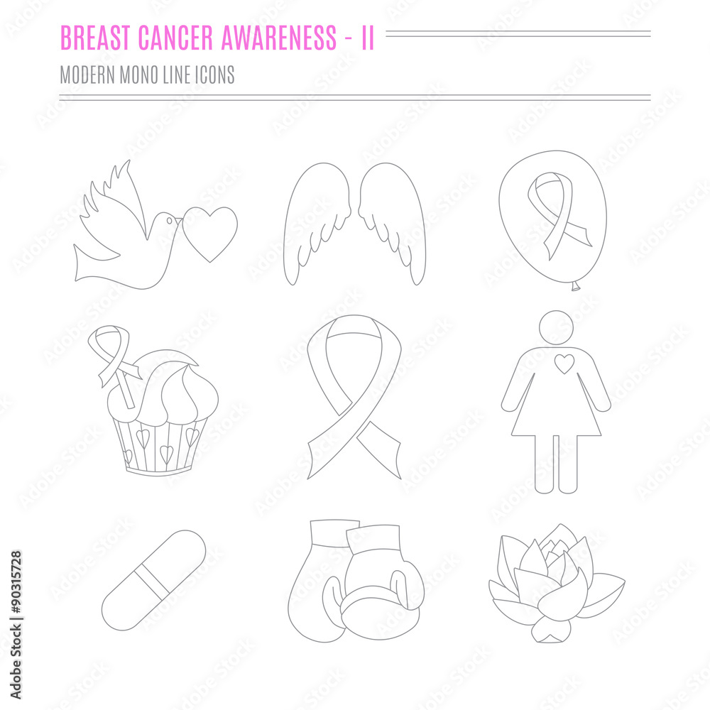 Collection of breast cancer awareness icons Collection of breast cancer awareness icons