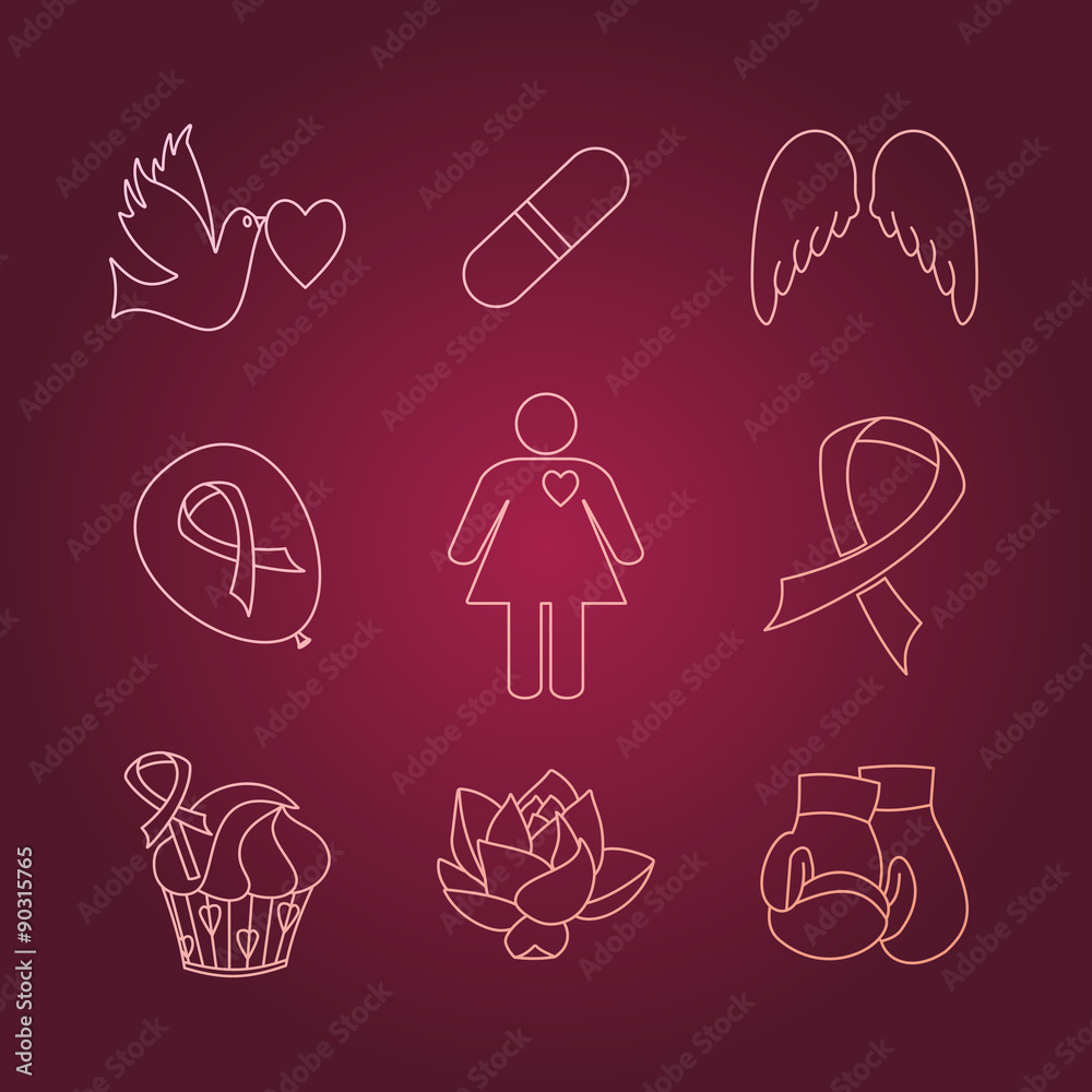 Collection of breast cancer awareness icons Collection of breast cancer awareness icons