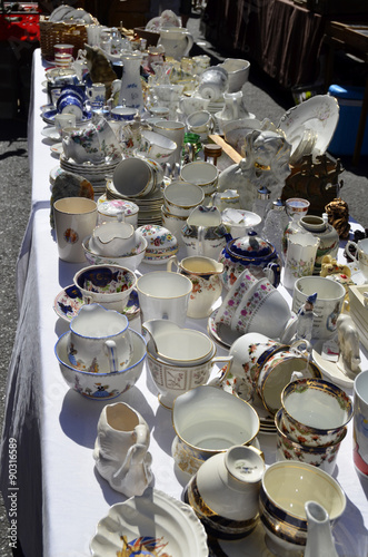 Market Stall of Vintage Crockery Cups and Plates
