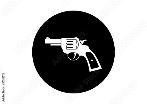 Black and white revolver icon on white background