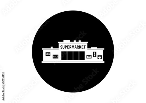 Black and white supermarket icon on white background