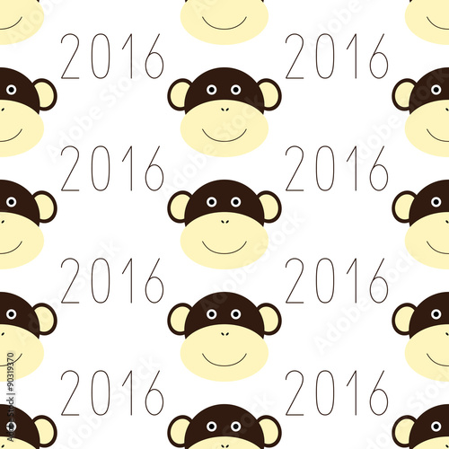 Pattern with monkey face and 2016 numbers photo