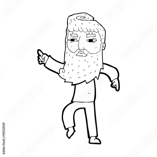 cartoon bearded man pointing the way