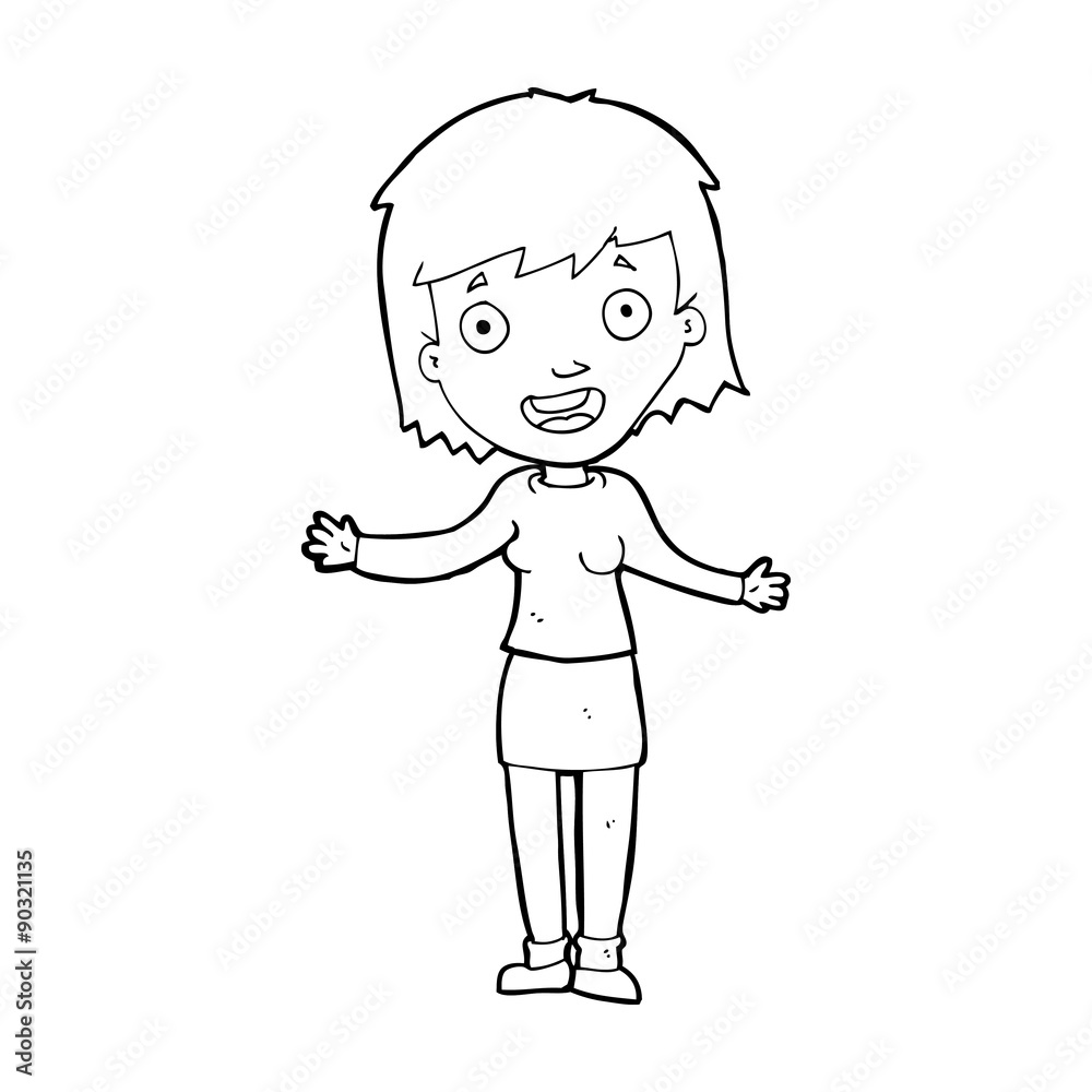 cartoon excited woman