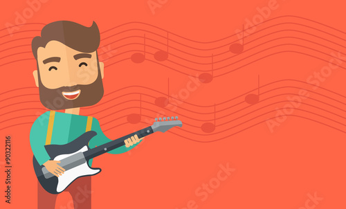 Musician is playing electrical guitar