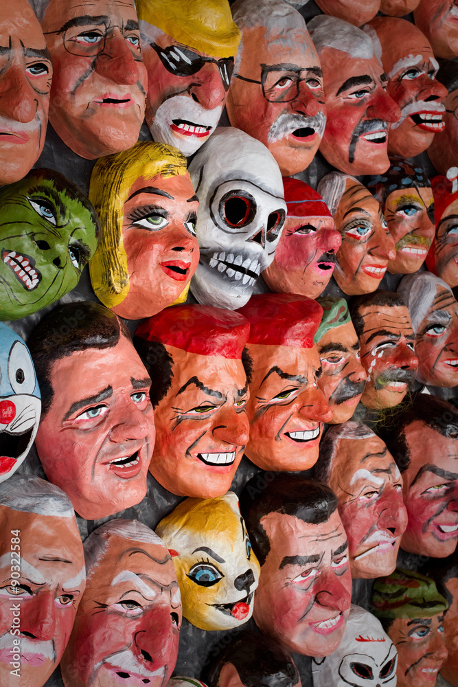 Traditional paper masks for New Year celebration in Ecuador