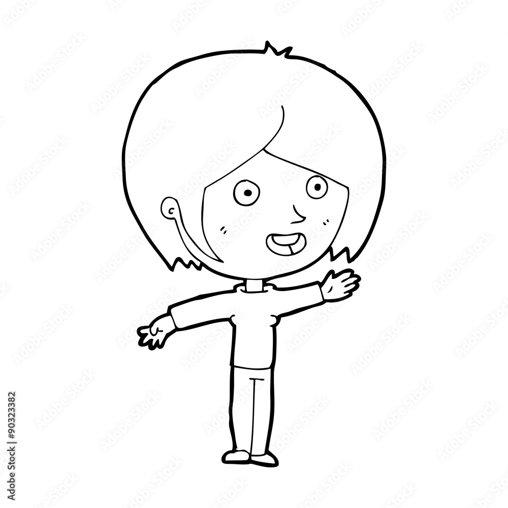 Fototapeta premium cartoon happy girl waving