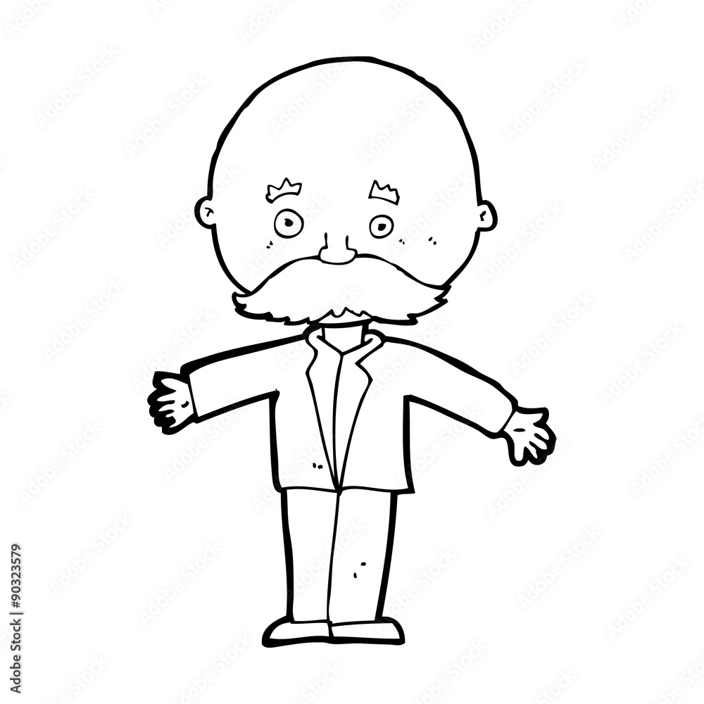cartoon bald man with open arms