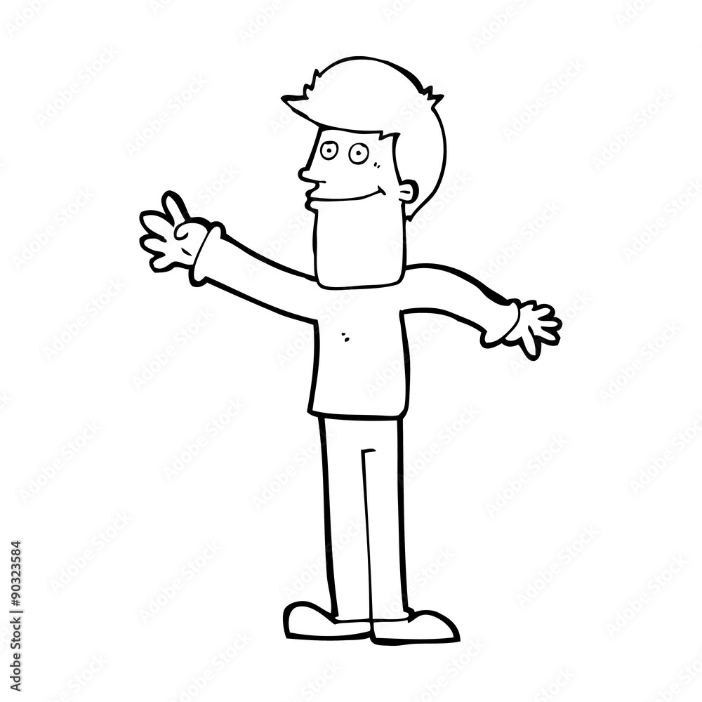 cartoon happy man waving