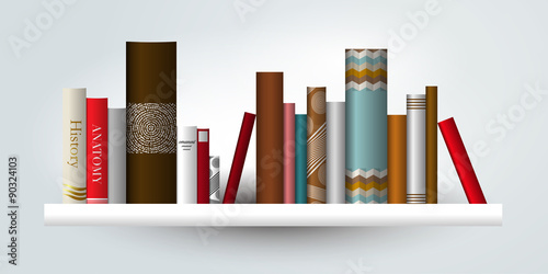 Book shelf. Vector illustration. Bookstore indoor.