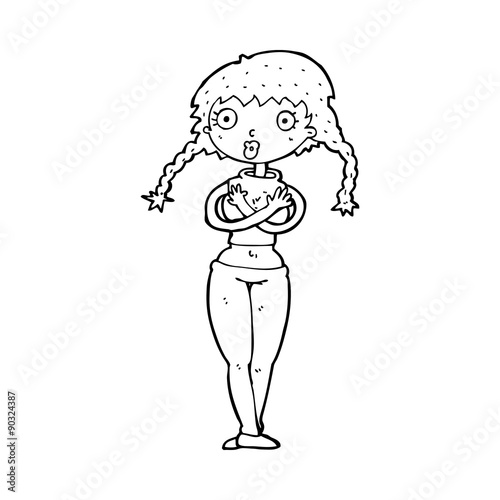 cartoon offended woman covering herself