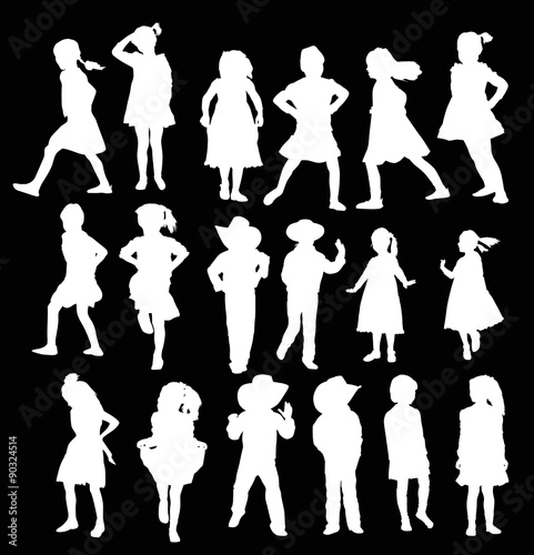 eighteen girl silhouettes collection isolated on black
