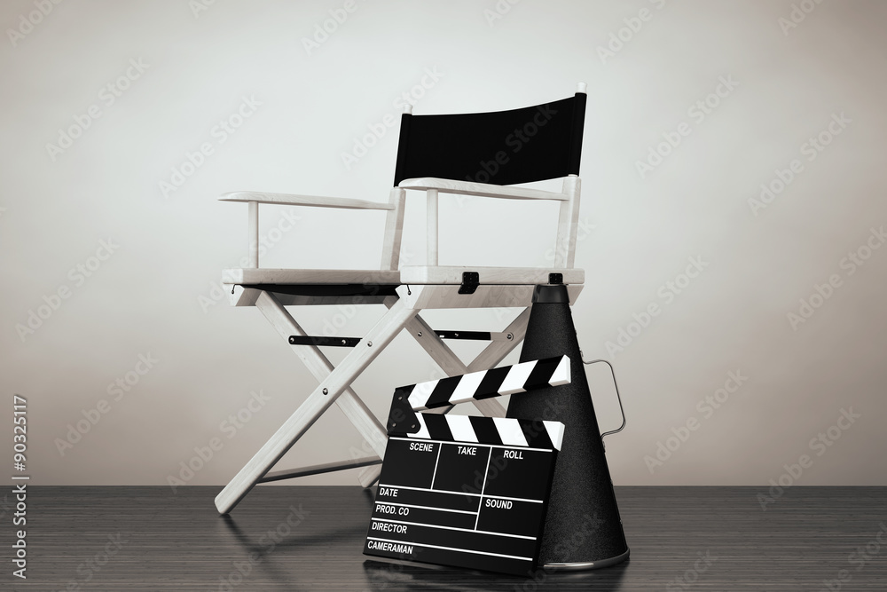 Fototapeta premium Old Style Photo. Director Chair, Movie Clapper and Megaphone