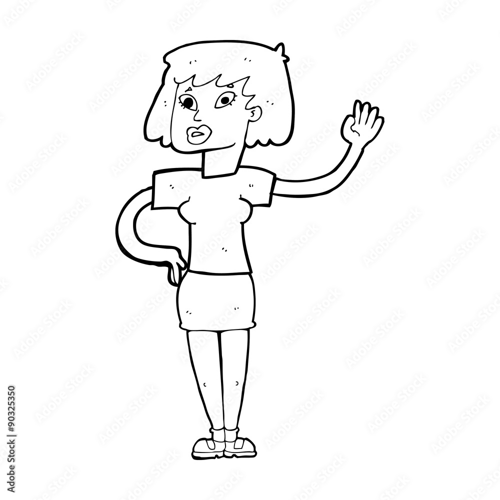 cartoon woman waving